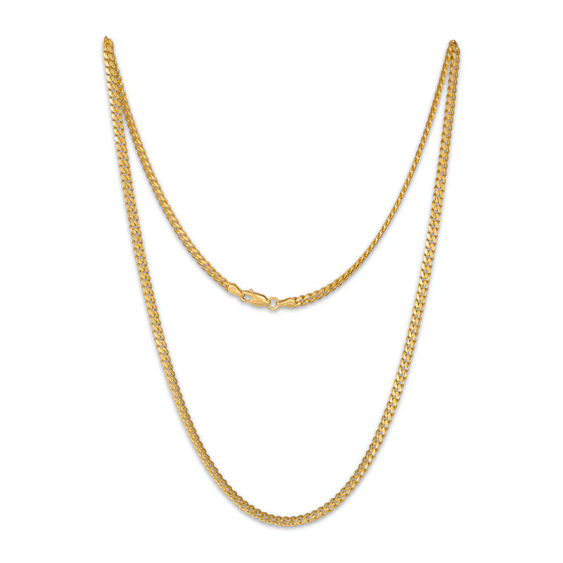 3.5mm Diamond-Cut Cuban Curb Chain Necklace 24K Yellow Gold Vermeil Sterling Silver 22"
