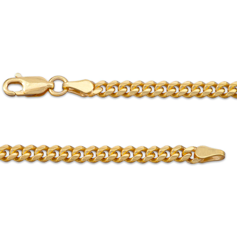 3.5mm Diamond-Cut Cuban Curb Chain Necklace 24K Yellow Gold Vermeil Sterling Silver 22"