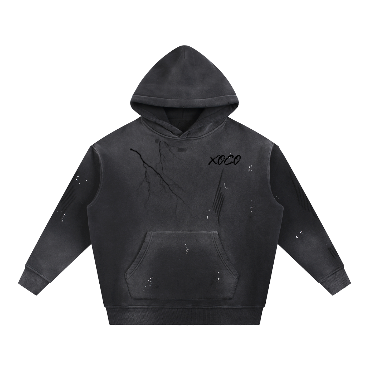 Vintage Washed Frayed Fleece Hoodie